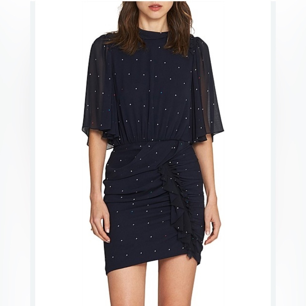 CAMILLA and MARC Scarlett draped dress navy blue mini polka dots sz 8 US EUC
